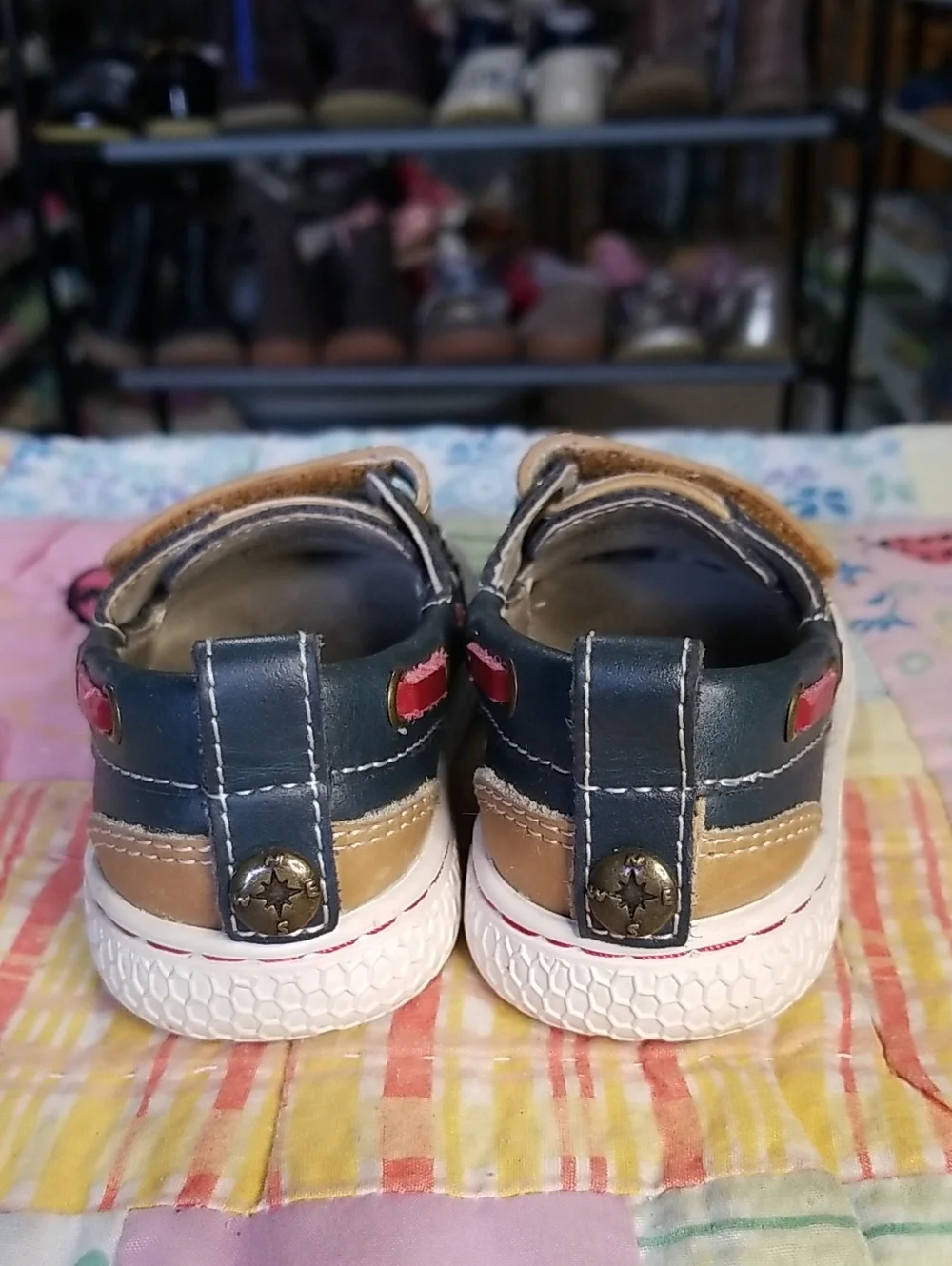 Livie & Luca Navy and Tan Leather Hook-and-Loop Loafers Size 4